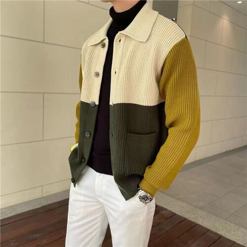 Cardigan sweater for men, new style, men's knit top, collar knit sweater, men's autumn knitwear, men's woolen sweater