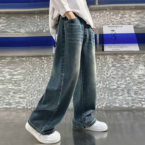 Genius whale boys 'jeans spring and autumn Korean new children's wide-leg children's wear pants autumn boy's retro pants