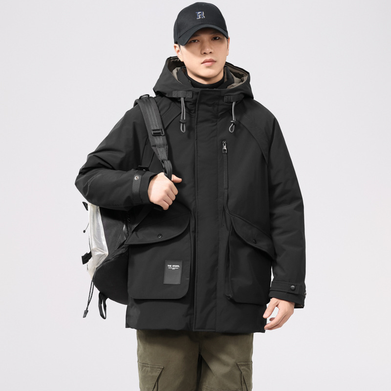 White Duck down Winter down Jacket for Men, Mid-Length, Hooded, Extreme Cold Protection, Workwear Parka, Coffee Color, Black, Green White Duck down Winter down Jacket for Men, Mid-Length, Hooded, Extreme Cold Protection, Workwear Parka, Coffee Color, Black, Green