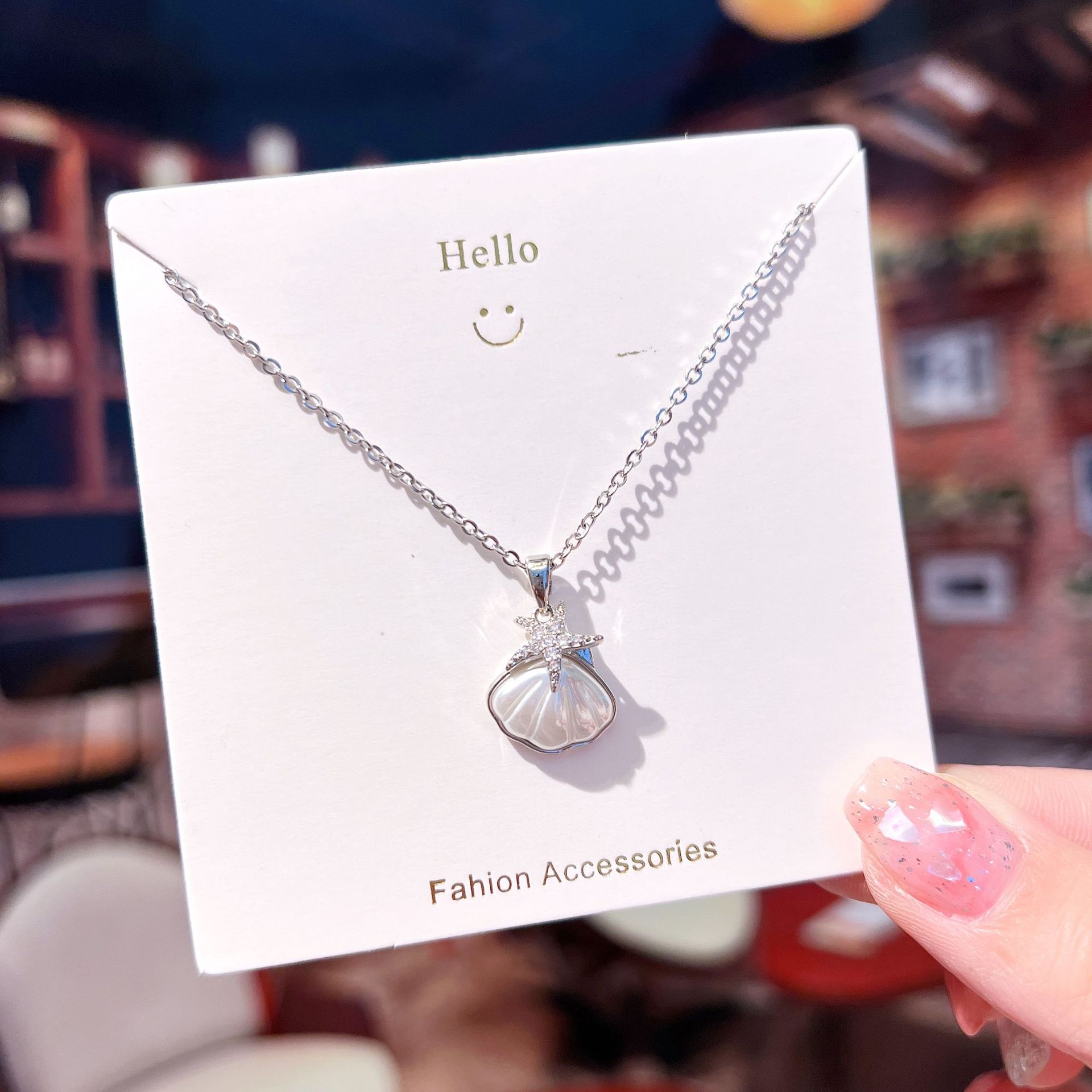 Fashion Crown Shell Titanium Steel Inlay Artificial Pearls Zircon Pendant Necklace 1 Piece