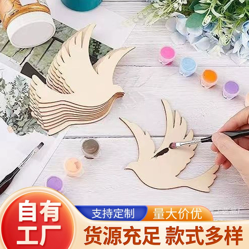 В наличии деревянные поделки творческий кулон с птицей полая древесная стружка Рождество DIY кулон белый эмбрион граффити мультфильм