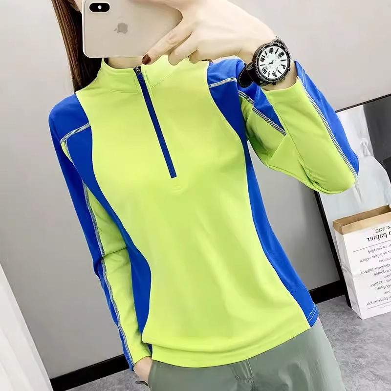 Quick-Drying Clothes Women's Long-Sleeved T-Shirt with Vertical Collar Thin Outdoor Sports Sunscreen Slim-Fit All-Match Elastic Breathable Mountaineering Top Quick-Drying Clothes Women's Long-Sleeved T-Shirt with Vertical Collar Thin Outdoor Sports Sunscreen Slim-Fit All-Match Elastic Breathable Mountaineering Top