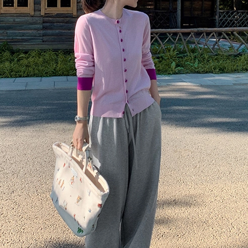 槿一 店主自留~邂逅针织衫美利奴羊毛混纺撞色长袖上衣女显瘦百搭|undefined