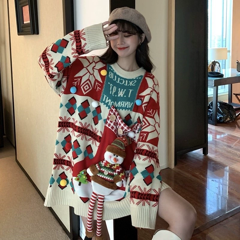 Рождественский свитер для женщин, любителей красной одежды, свободная одежда, одежда