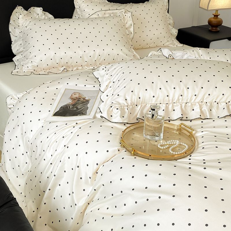 Primavera y verano lujoso helado de cuatro piezas de lavado con agua de tres piezas de sábanas lavadoras a máquina seda lisa y desnuda para dormir cubierta de edredón doble