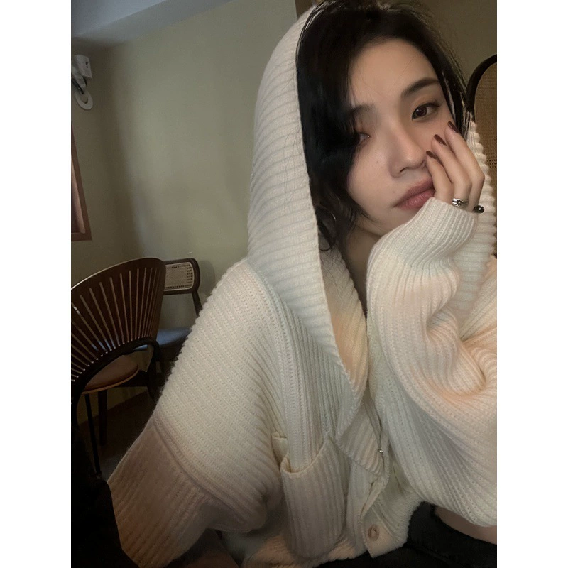 Осенний свитер с капюшоном куртка связанный кардиган oversize