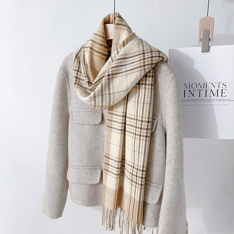 Bufanda de Cuadros con Borlas Térmica de Imitación de Cachemira para Invierno