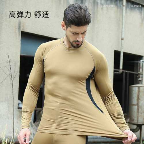 Cross-border outdoor tactical training elastic fitness clothing long-sleeved men's running sports cycling quick-drying thermal underwear set