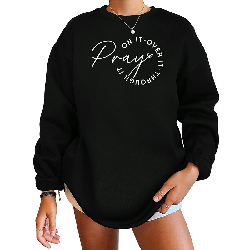 Felpa con cappuccio stampata a maniche lunghe con scollo tondo da donna autunno e inverno 2024_voghion.com