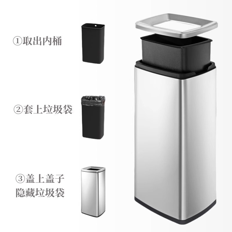 ステンレス製蓋なし大容量ゴミ箱オフィス直販ショッピングモールホテルバスルーム大型衛生バケツ商業用|undefined
