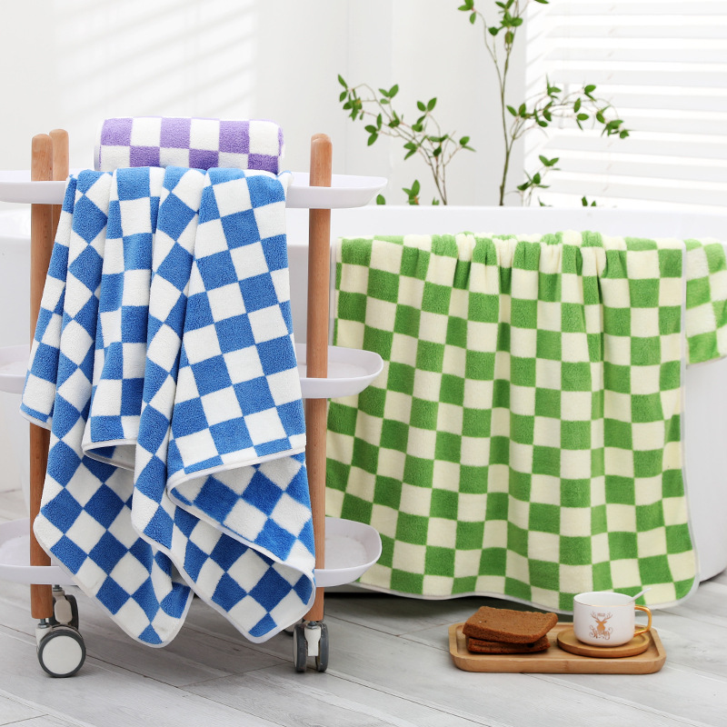 Coral veludo tablero de ajedrez toallas absorbentes suaves toallas de baño necesidades diarias creativas bienestar regalo conjunto de toallas de baño
