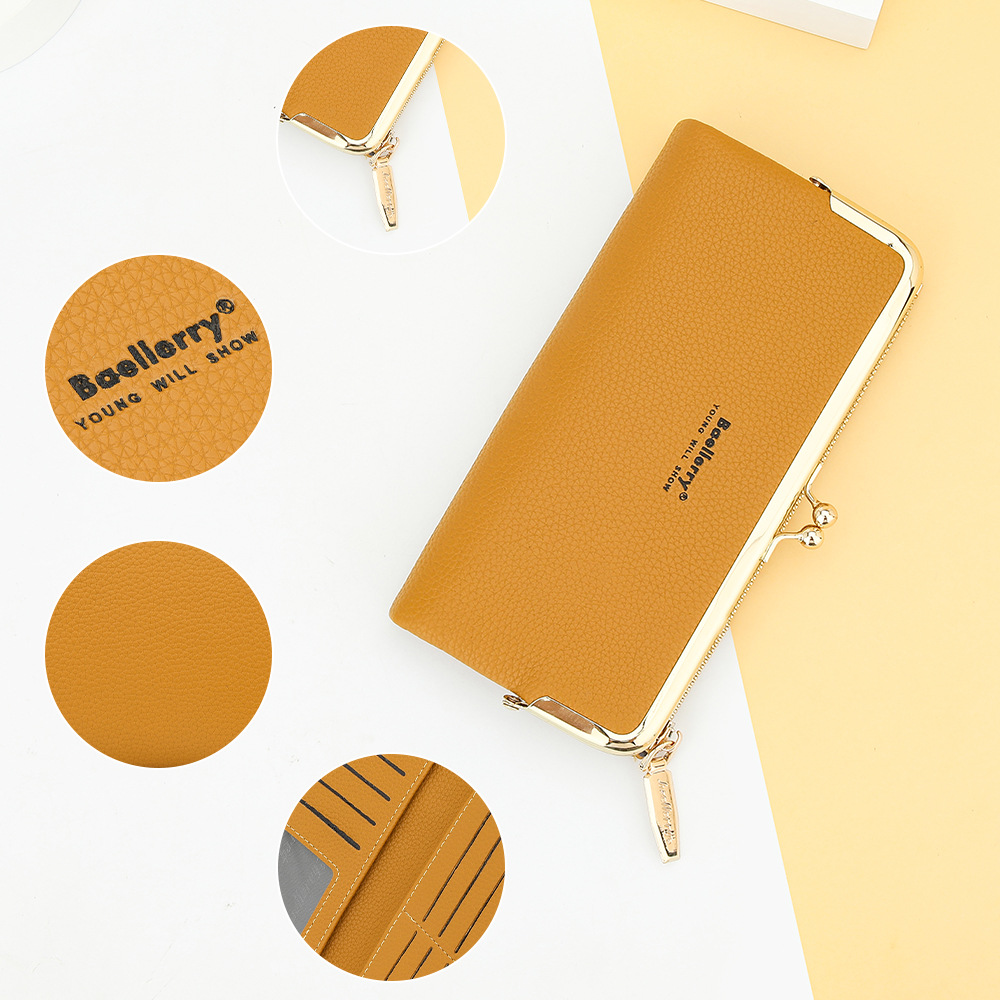 Baellerry nueva cartera larga de las mujeres de estilo coreano patrón de lychee multi-tarjeta de la moneda monedero de la mujer bolsa de la boca