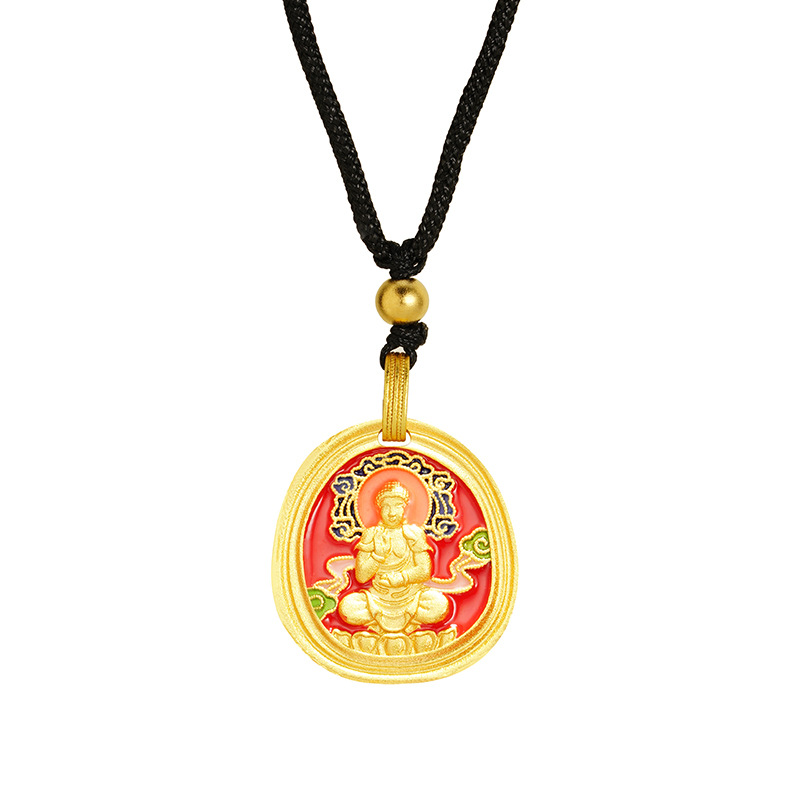 Nuevos productos de oro de Vietnam goteo de aceite pintado collar de Buda mujer cuerda negra universal estilo chino joyas retro al por mayor fuente image 6