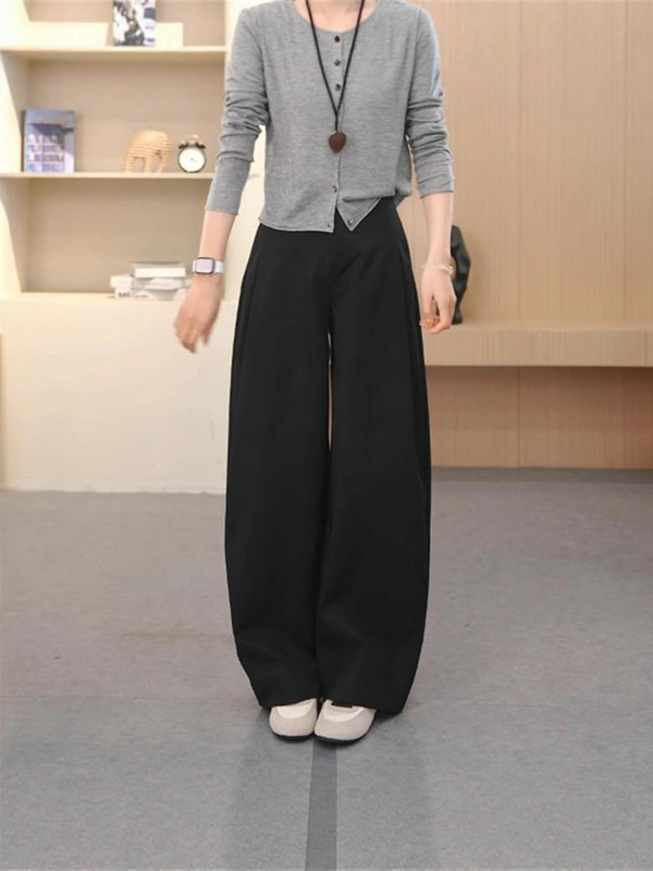 舒柔特哈伦裤女2025早就弯刀裤潮流侧压褶春秋宽松时尚女直筒裤子|undefined