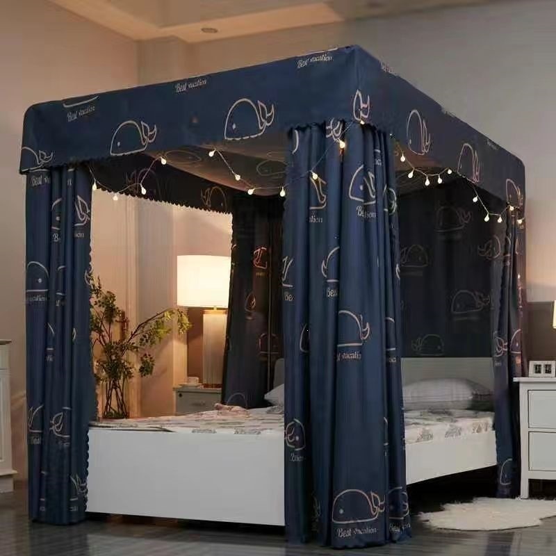 Cortina de cama de tres puertas para dormitorio piso a prueba de viento cortina de cama caliente para cuatro estaciones general a prueba de polvo mosquiteros
