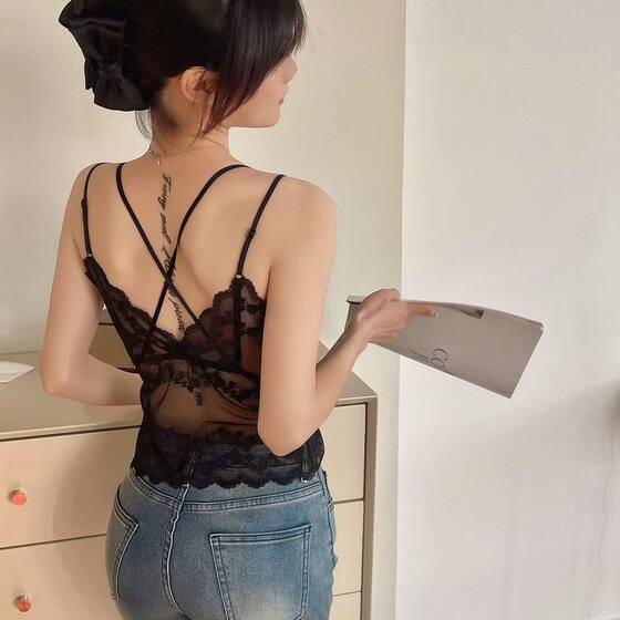 Lace Beautiful Back Girl's Camisole Inner Wear Outer Wear Wrap Chest Fixed One-piece Cup Belt Cup Vest Anti-slip Underwear