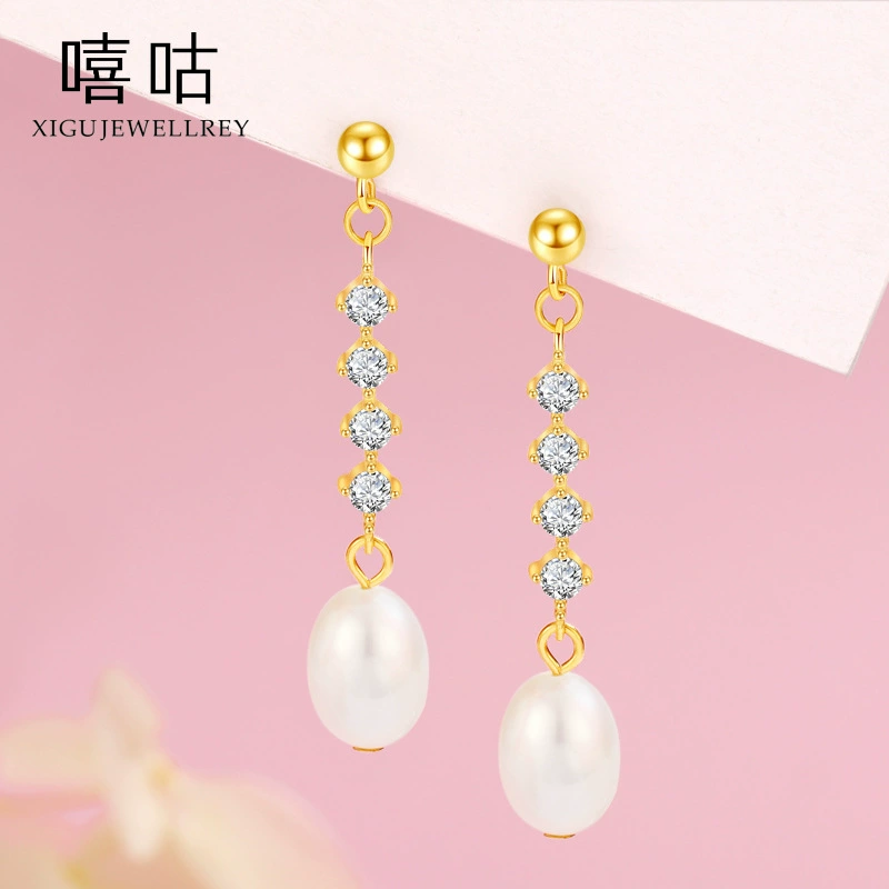 嘻咕 Cute retro short earrings from pearl, silver 925 sample
