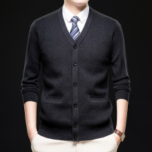 YINGAO长袖提花针织开衫秋冬男装商务新款中老年加厚单排扣毛衣男
