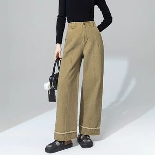 鑫阁 设计感毛边直筒裤女2025春季新款高腰小个子九分阔腿牛仔裤