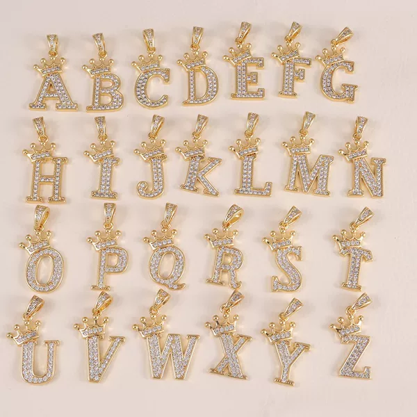 Cross-Border Hot-Selling Copper Micro-Inlaid Zircon 18K Plated Crown Letter Pendant Ins-Style 26 English Letter Necklace