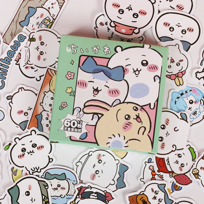 60 piezas de Chiikawa Giikawa pegatinas lindas dibujos animados emoji impermeable paquete decoración pegatinas de tapioca