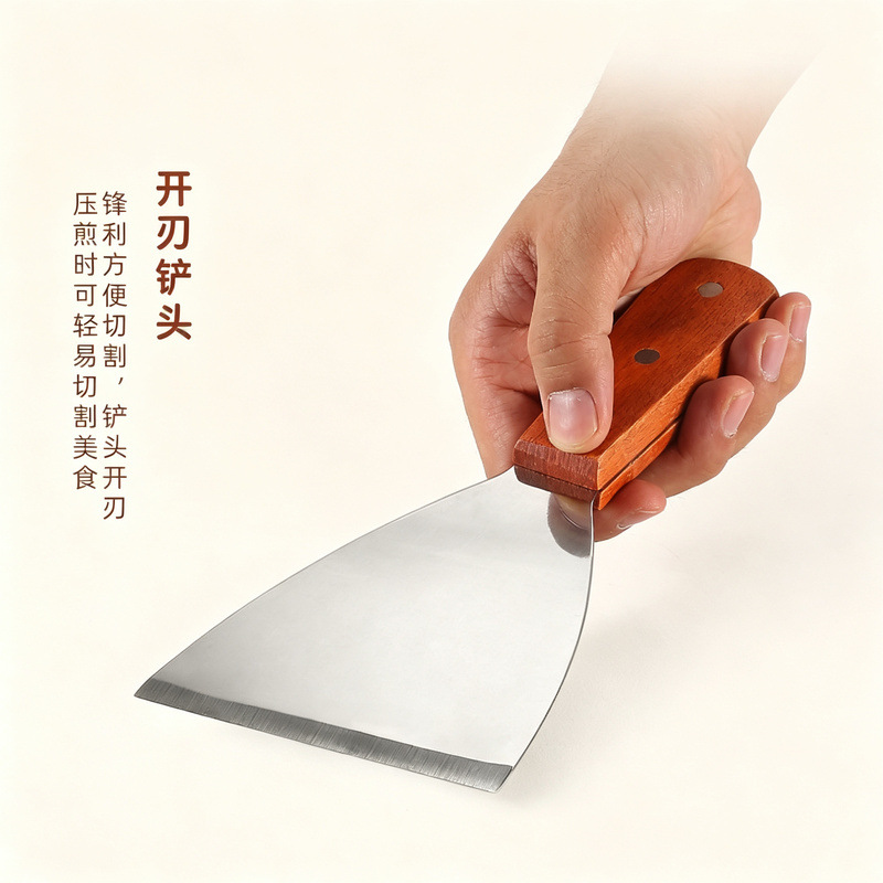 Triángulo de acero inoxidable teppanyaki pala de freír multiusos bistec pala de la torta de mano restaurante Teppanyaki herramientas de cocina