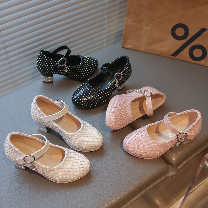 Spring and Autumn 2026 New Style Girls' Shiny Rhinestone High-Heeled Shoes Korean Style Student Performance Princess Shoes Kidsren's Shoes Spring and Autumn 2026 New Style Girls' Shiny Rhinestone High-Heeled Shoes Korean Style Student Performance Princess Shoes Kidsren's Shoes
