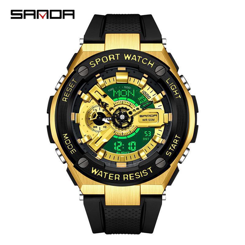 SANDA nueva lámpara de elevación de la mano reloj electrónico multifunción Deportes impermeable reloj de alarma reloj de los hombres 3170