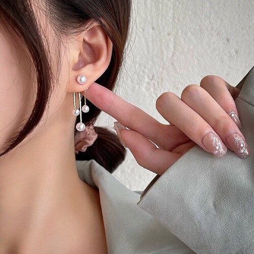 S925 Tassel Pearl Two-Wear Earrings, Fashionable and Personalized Retro Simple Earrings, Niche Design Earrings