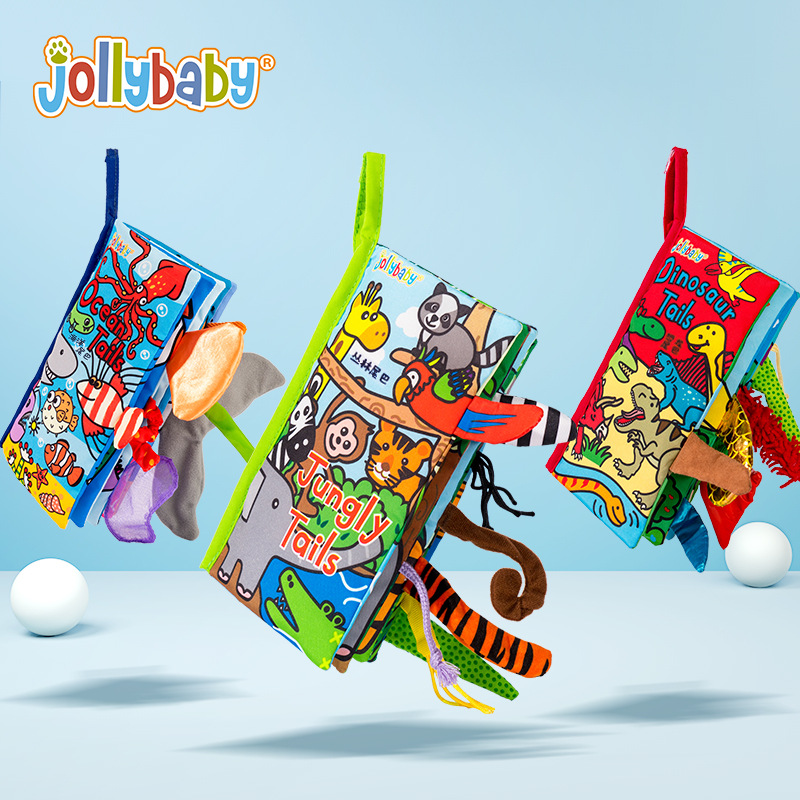 Jollybaby Baby cloth book Animal Tail book Early Education cloth book Peekaboo baby toy 0-3 years old can not tear