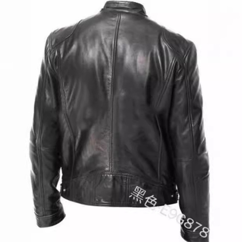 Foreign trade winter business gentleman warm zipper cardigan pocket decoration PU leather jacket stand collar slim leather jacket