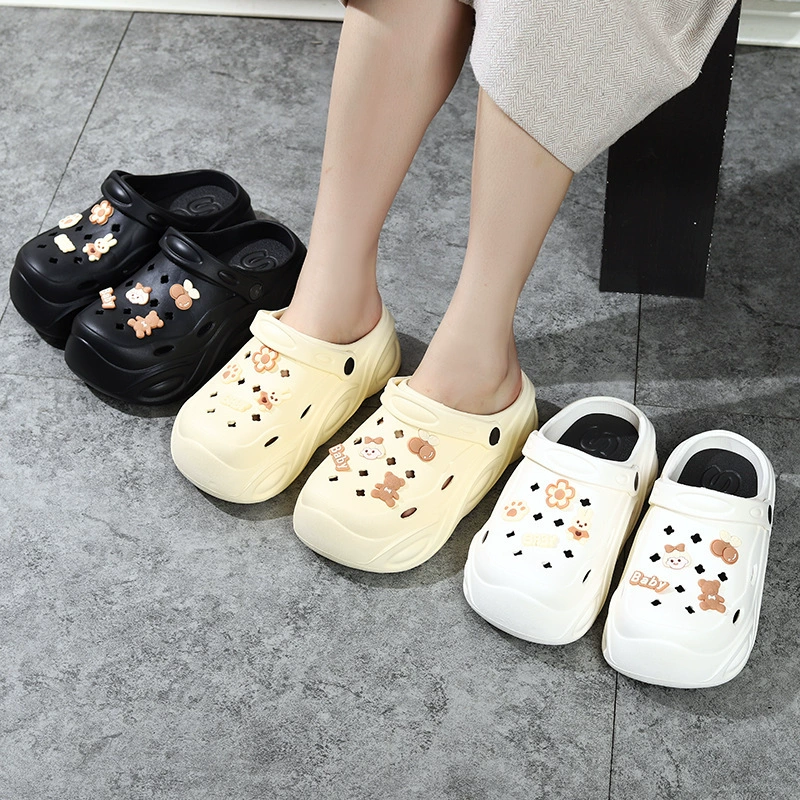 Новый стиль без шнуровки из этиленвинилацетата, Женская пляжная обувь с мягкой подошвой, мужская обувь, сандалии и тапочки, увеличенный нескользящий закрытый носок, милый INS