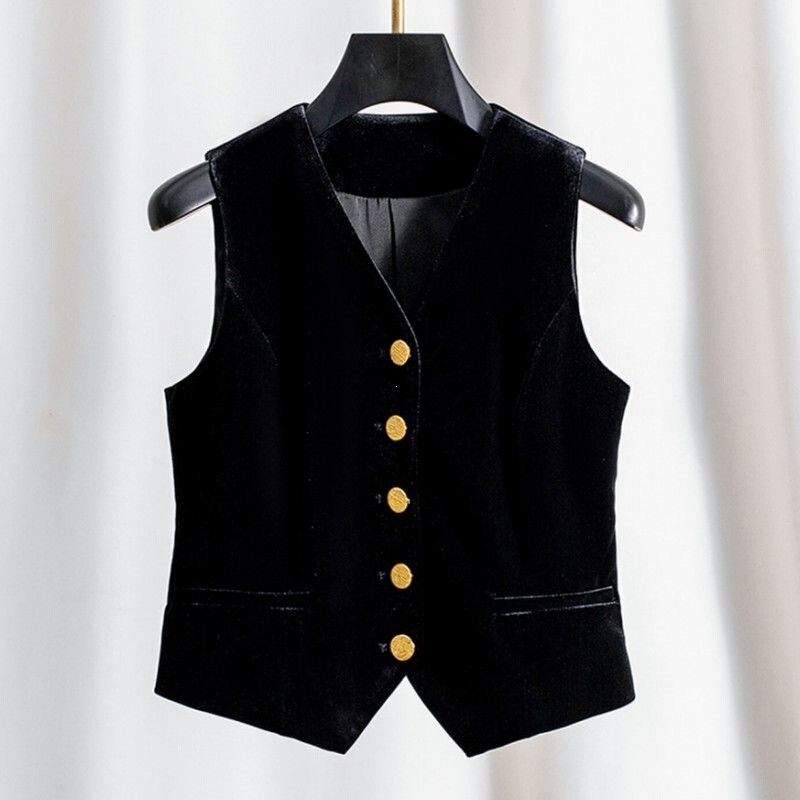Black velvet autumn and winter inner layer fashion outerwear layered sleeveless vest for women 2025 spring and autumn vest