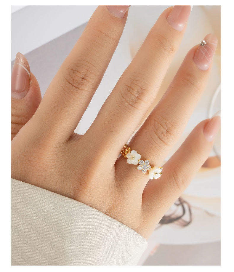 时尚轻奢高级感贝壳花朵开口戒指甜美可爱个性食指戒网