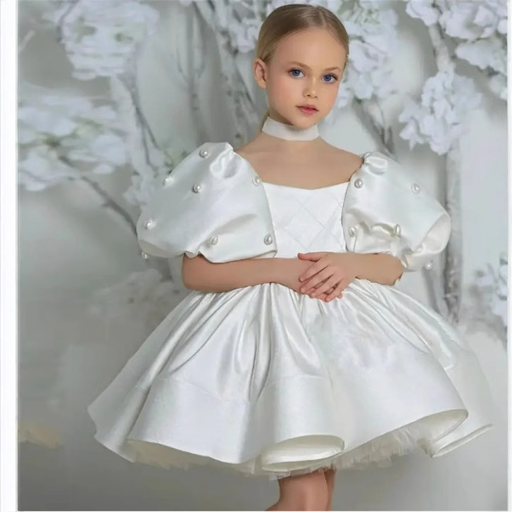 Robe de princesse pour petites filles, costume de scène, manches bouffantes françaises, robe courte décontractée pour les 3-8 ans, en polyester. 【Prévente | Expédié sous 15 jours】_voghion.com