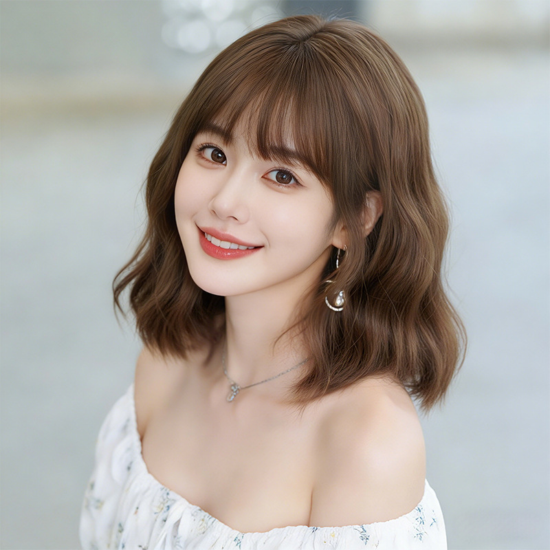 Street-Style Trendy Korean-Style Bob Short Curly Wig for Women, Makes the Face Look Smaller, Natural and Fluffy, Seamless to Wear, Full Head Wig