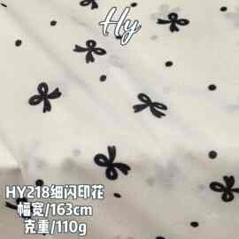 26夏薄冰丝罗纹针织面料ins风细闪波点黑蝴蝶结数码印花打底罩衫