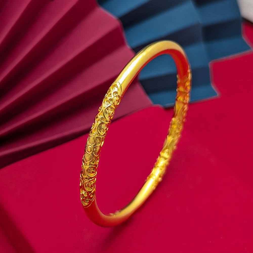 Ancient curly grass pattern sand gold bracelet