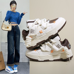 Bread shoes women's 2023 new white shoes spring and autumn women's shoes sneaker height increasing shoes all-match casual platform shoes