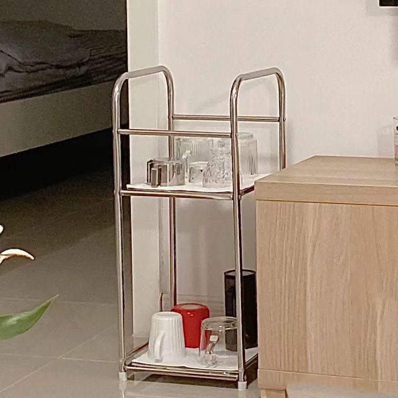 Ins-Style Stainless Steel Wheeled Washbasin Stand, Simple Floor-Standing Side Table for Living Room, Corner Table, Bathroom, Kitchen Storage Rack