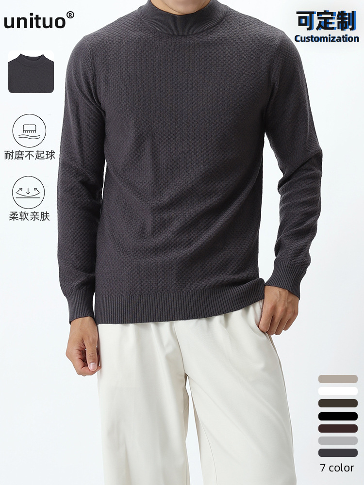 Hombre otoño y invierno hombre medio cuello alto piña camiseta de base hombre jersey de punto hombre caliente camiseta de base delgada
