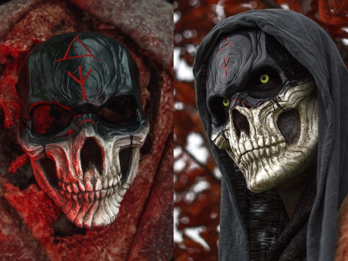 Unisex Halloween horror bloody warrior skull mask CS game horror skull mask Halloween mask_voghion.com