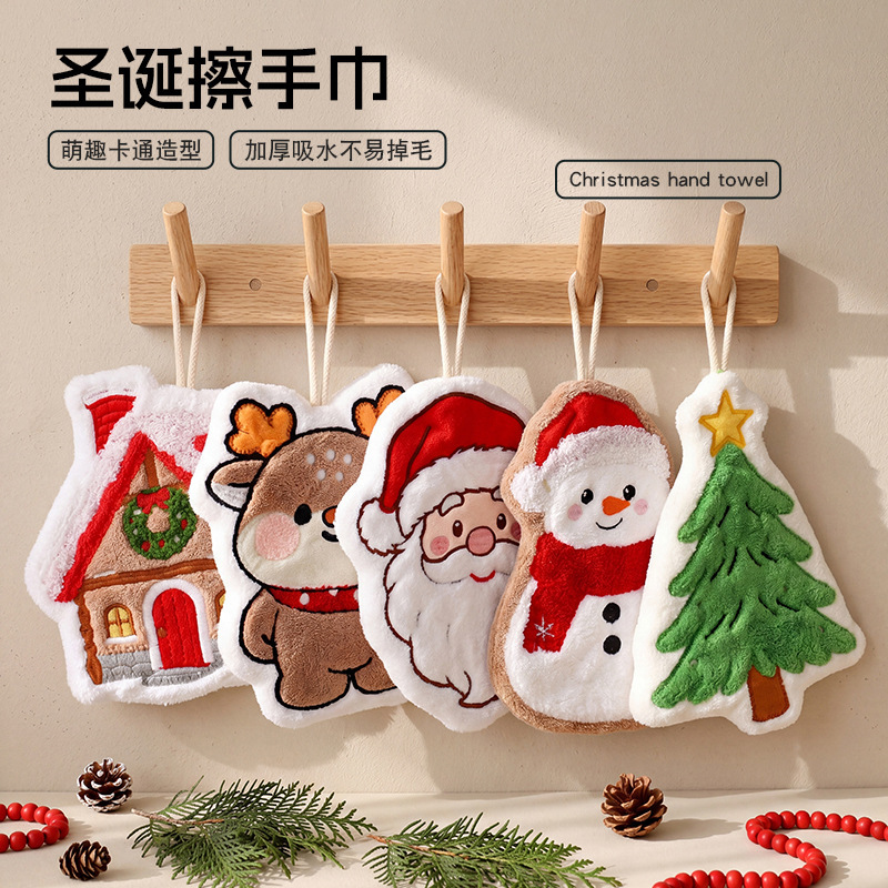 Cross-Border Source Factory Christmas Hand Towel Hanging Cartoon Style Kitchen Bathroom Thick Coral Fleece Children's Towel Handkerchief Cross-Border Source Factory Christmas Hand Towel Hanging Cartoon Style Kitchen Bathroom Thick Coral Fleece Children's Towel Handkerchief