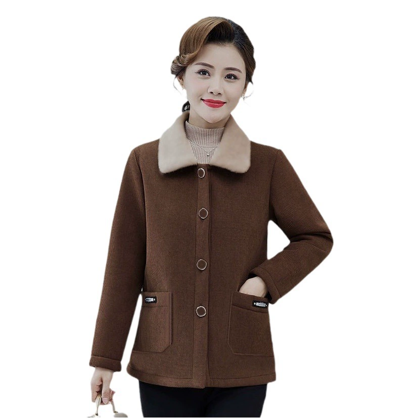 Осенне-зимняя одежда для мам среднего возраста, модный топ в западном стиле 2023, новая верхняя одежда для женщин среднего и пожилого возраста, теплое пальто на флисовой подкладке