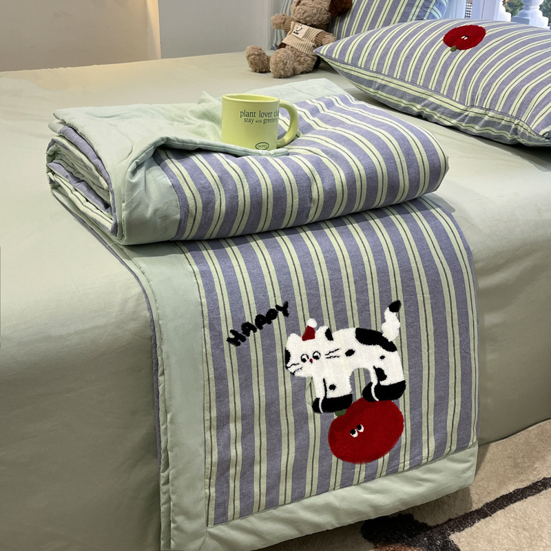 Edredón fresco de verano de algodón Edredón de aire acondicionado Dormitorio individual Edredón de verano Juego de cuatro piezas Edredón de verano lavable a máquina