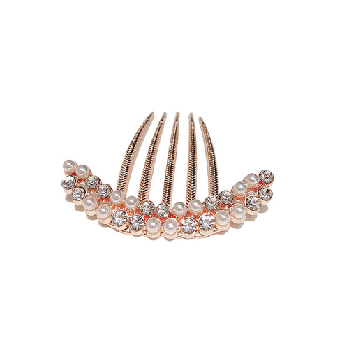 Alloy electroplating medium five-tooth comb pearl rhinestone hairpin ball hair insert adult temperament hair twister headwear