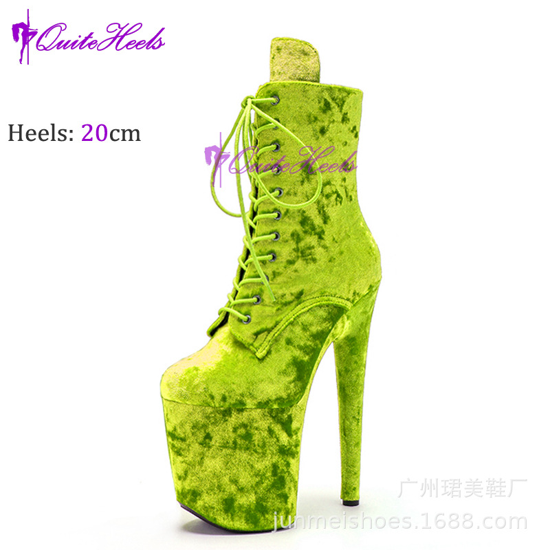 Botas cortas de baile de barra de 20 cm, con lazos, tacón alto profesional, para mujer, suministro al por mayor