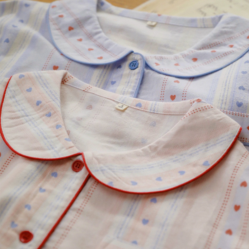 Heart-fluttering 75 - Doll-collar student long-sleeve pajamas, autumn/winter pure cotton brushed fabric set, sweet and comfortable loungewear for spring Heart-fluttering 75 - Doll-collar student long-sleeve pajamas, autumn/winter pure cotton brushed fabric set, sweet and comfortable loungewear for spring