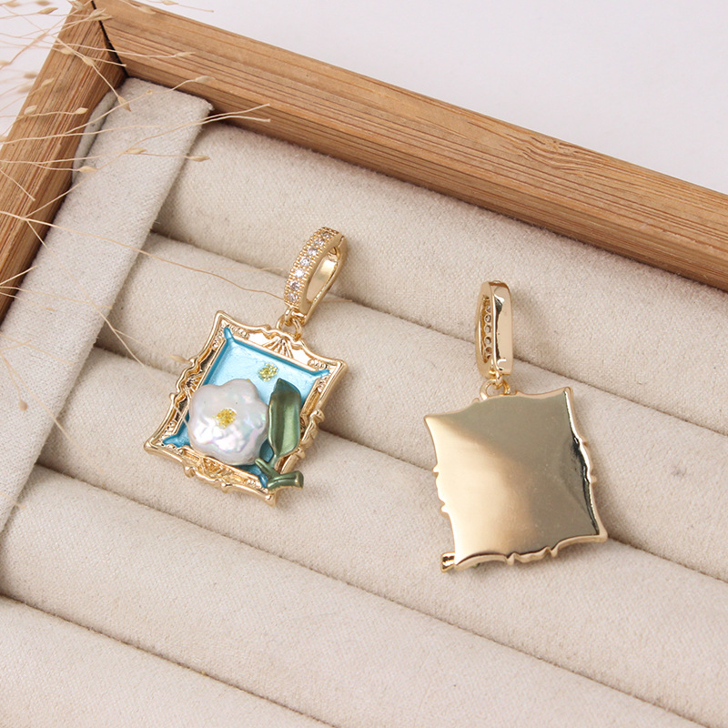 6g Weight Pendant Jewelry Making Type DIY Ornament Accessories Classification 1 Piece Quantity Freshwater Pearl, Copper Material Flower Pattern All Seasons Season Plating Design Chinoiserie, Classical Style 1 Piece Freshwater Pearl Copper Flower Pendant 4