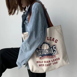 2025 Original European Style Ins Simple Shoulder Bag Cotton Canvas Large Capacity Korean Style Casual Art Student Schoolbag
